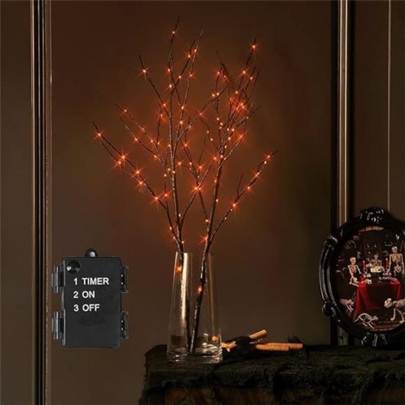 Halloween Tree Branch Lights 32IN 100 Orange LED, Lighted Black Twig Branches - Picture 7 of 7